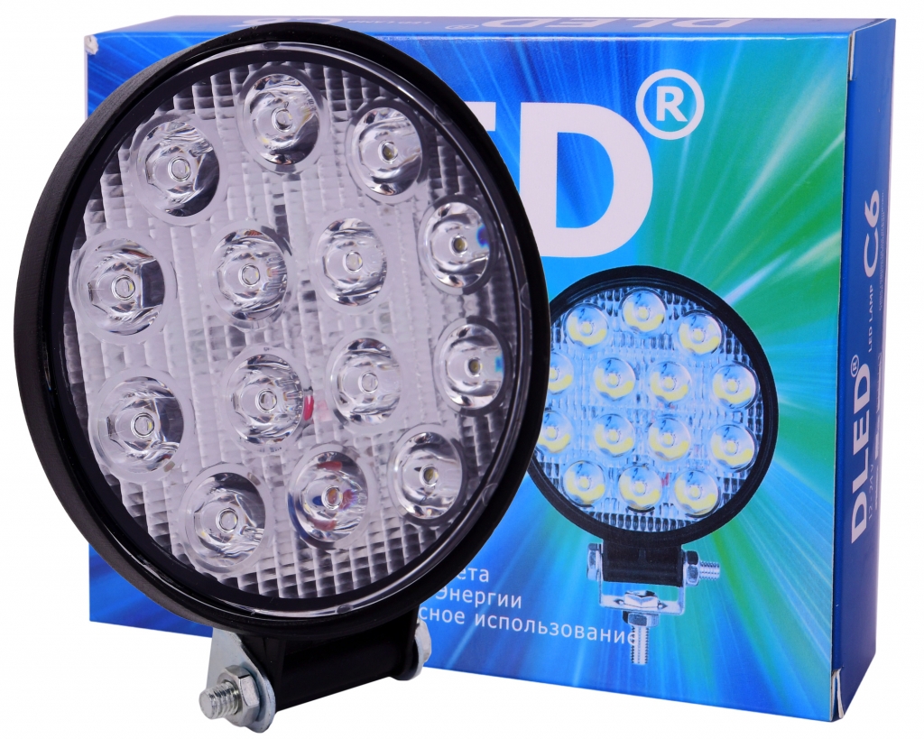   Светодиодный прожектор 12-24V DC Бренд DLED серия C6 - 14 диодов c линзой 42Вт круглой формы (4 шт)