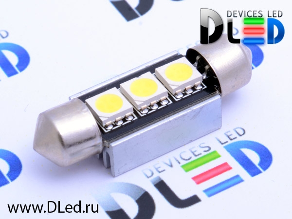   Автолампа светодиодная C5W FEST 36мм + SV8,5 - 3 SMD ( с обманкой) (2шт.)