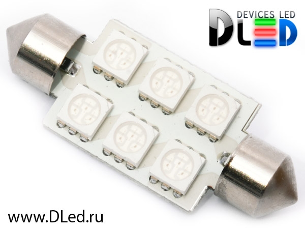   Автолампа светодиодная C5W FEST 36мм SV8,5 - 6 SMD (Синяя) (2шт.)