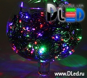   Гирлянда наружная "Метражная" 200Led, мигание, темный провод, красно-синий/красно-зеленый
