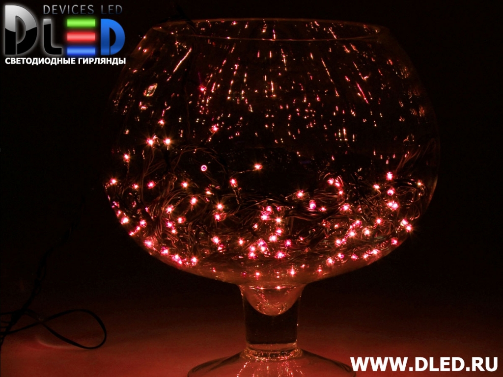   Гирлянда наружная "Метражная" 52Led, мигание, провод темный, Красный