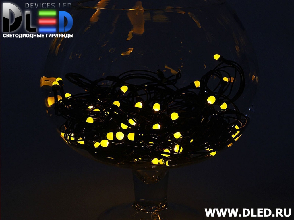   Гирлянда наружная "Метражная" 200Led, мигание, провод темный, Желтый