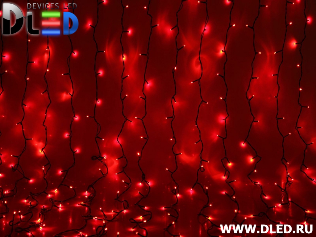   Гирлянда наружная "Занавес" 2х6м 1440Led, мигание, нить темная, Красный