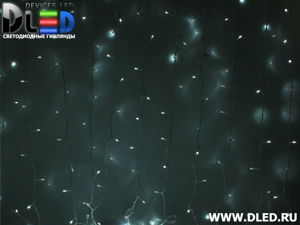   Гирлянда наружная "Занавес" 2х6м 1440Led, мигание, нить белая, Белый