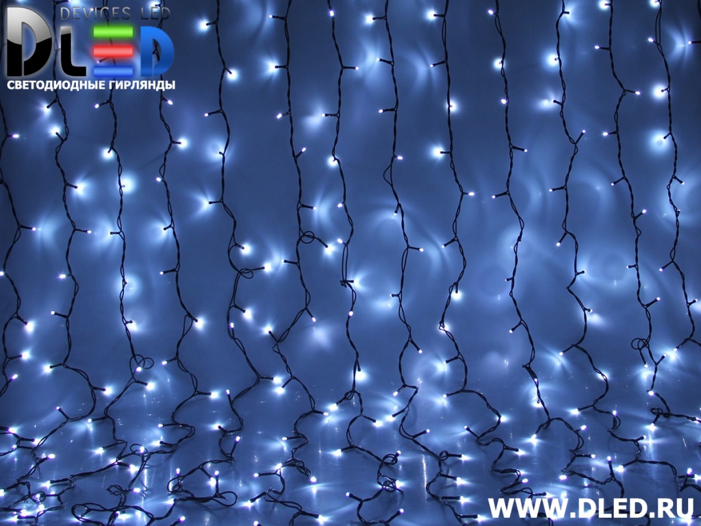   Гирлянда наружная "Занавес" 2х9м 1800Led, фиксинг, нить темная, Белый