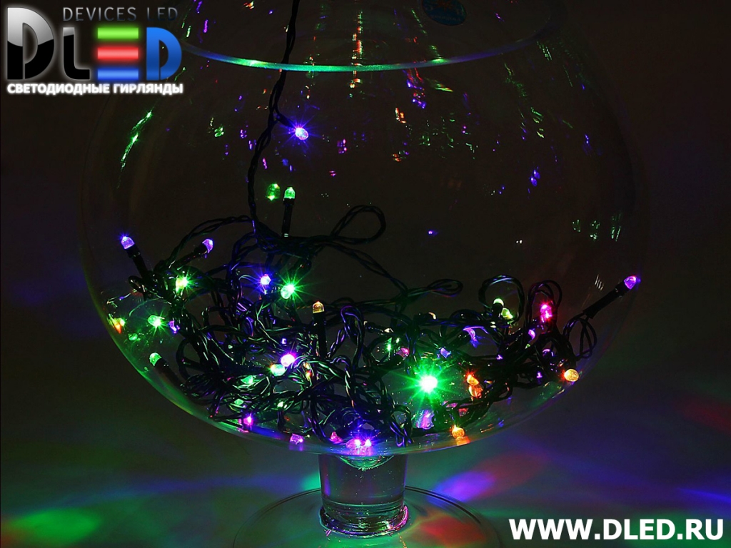   Гирлянда внутренняя "Метражная" 50Led 5.2м, мигание, провод темный, Красно-синий/красно-зеленый