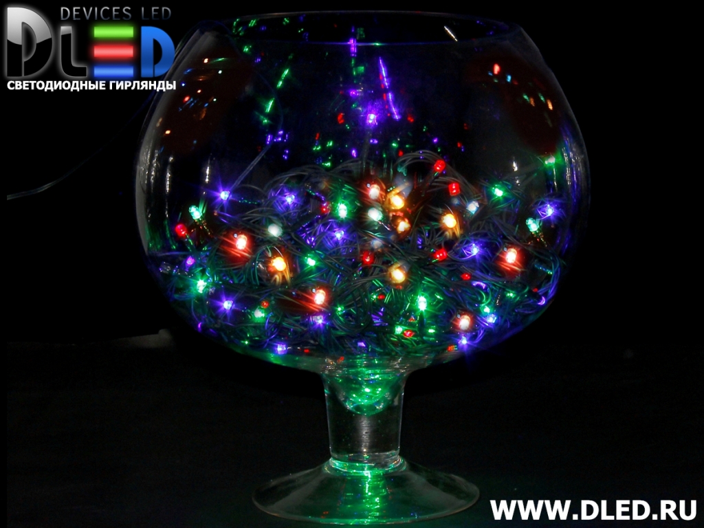   Гирлянда внутренняя "Метражная" 50Led 5.2м, мигание, провод темный, Мульти