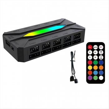   Хаб - контроллер ARGB 3pin для пк с пультом и разветвитель вентиляторов 4pin PWM на магните