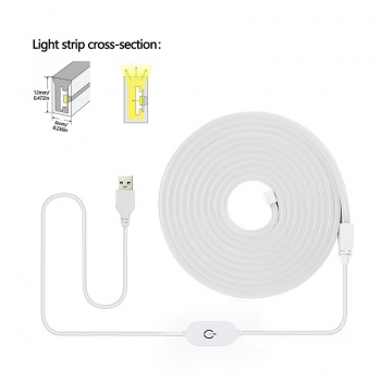   Светодиодный неон 12 x 6мм 5V c USB и сенсорным выключателем 5 метров (Белый)