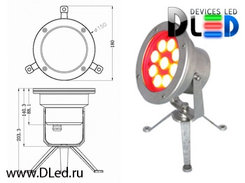   Подводный светодиодный светильник  9x3W RGB