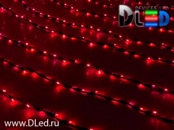   Гирлянда наружная "Бегущий огонь" 2 х 1.5 м 400Led, 8 режимов, черный провод, Красный.
