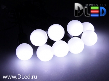   Гирлянда наружная "Метражная" 50Led, мигание, с насадкой "шарики 1.5см", провод темный, Белый