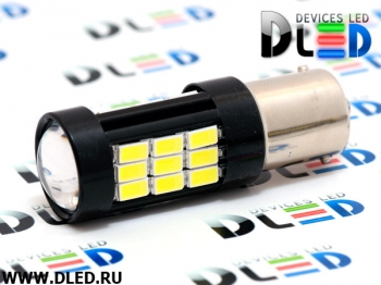   Автолампа светодиодная 1156 - P21W - S25 - BA15s - 29 SMD 5730 + Линза (2шт.)